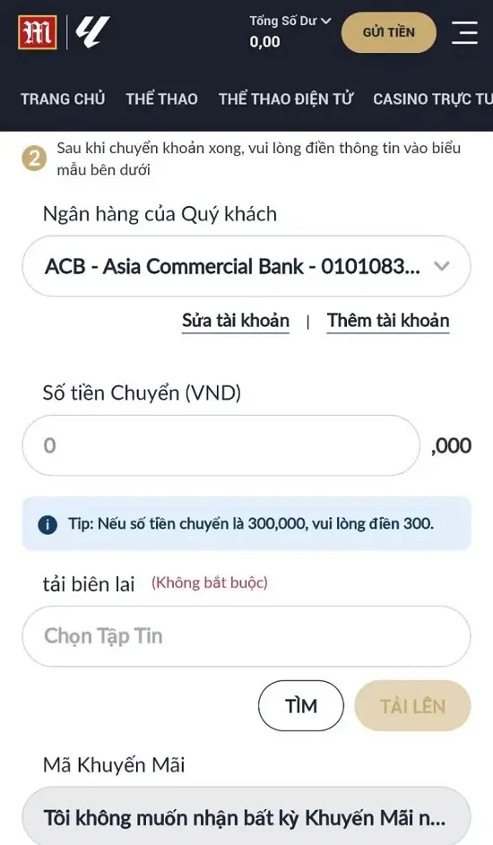 Hướng dẫn để nạp tiền M88 dễ dàng nhất